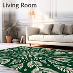 Dark Green Symmetric Botanical Bloom Rug