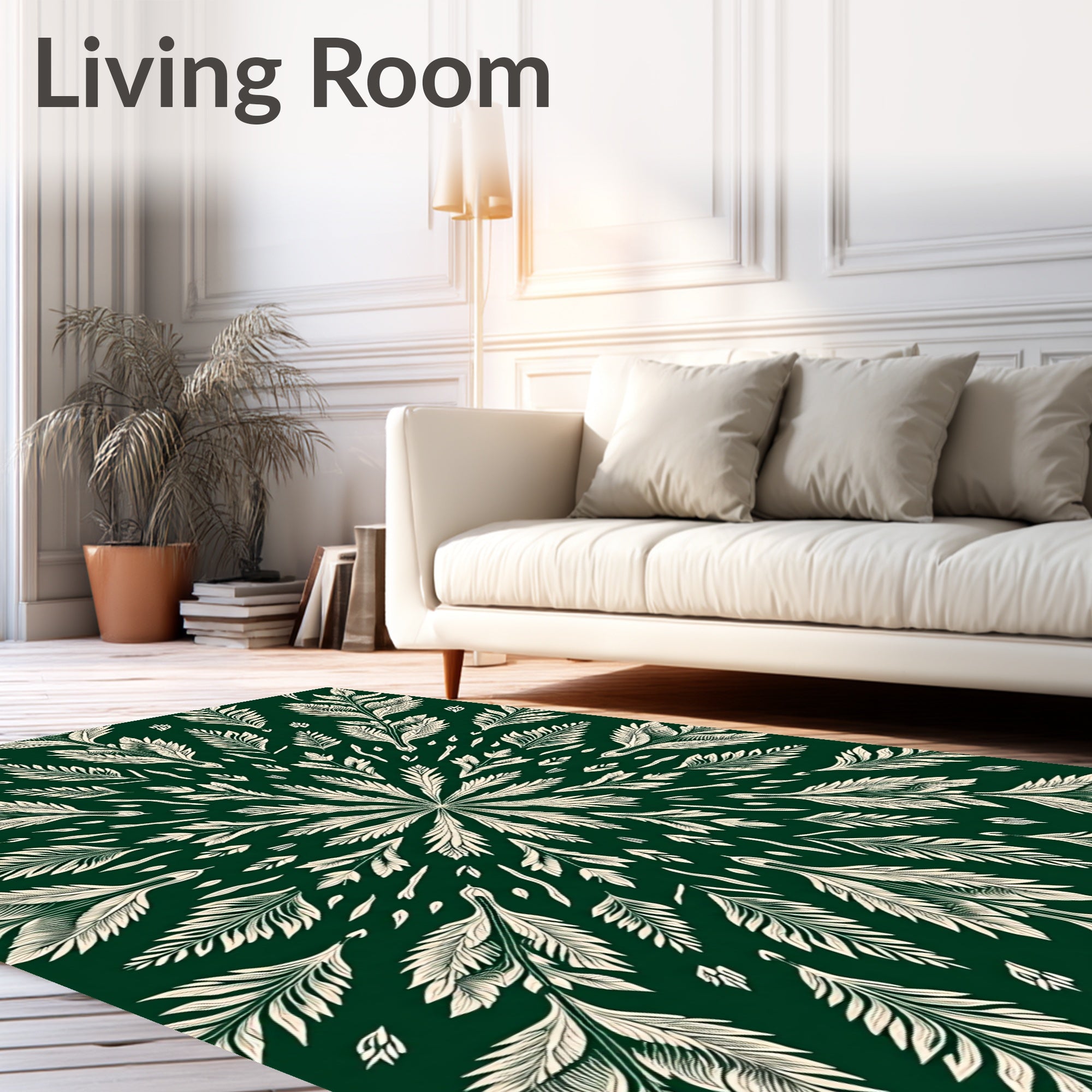 Dark Green Symmetric Botanical Bloom Rug