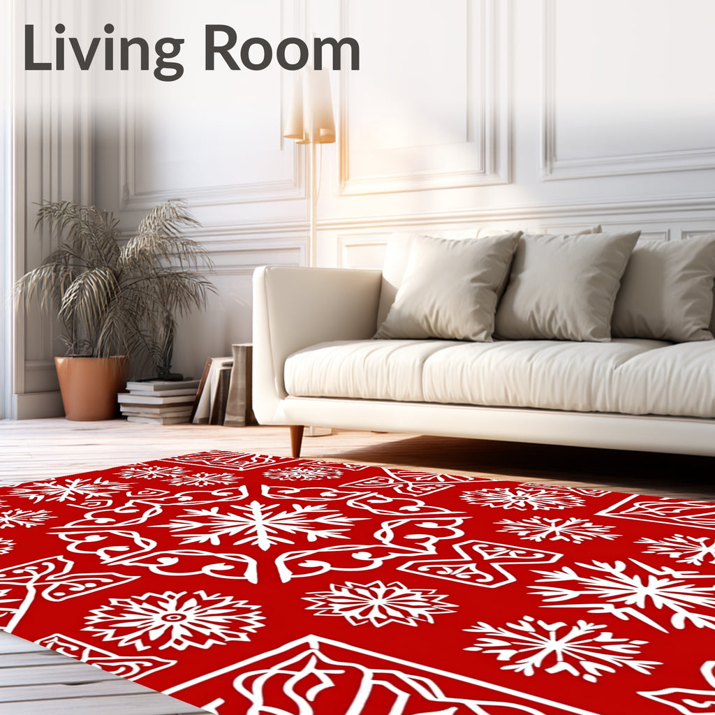 Red White Snowflake Mandala Rug