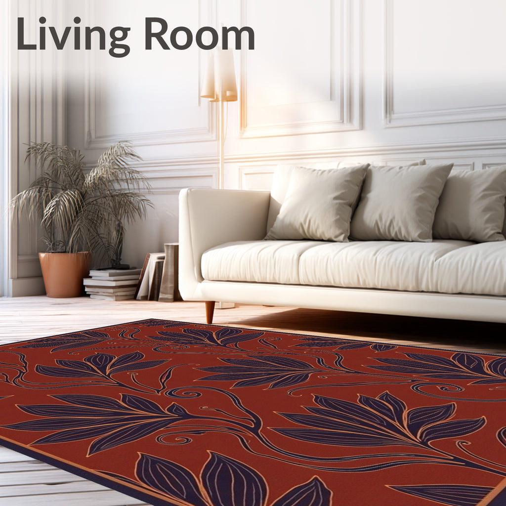 Art Nouveau Crimson Botanical Scroll Rug