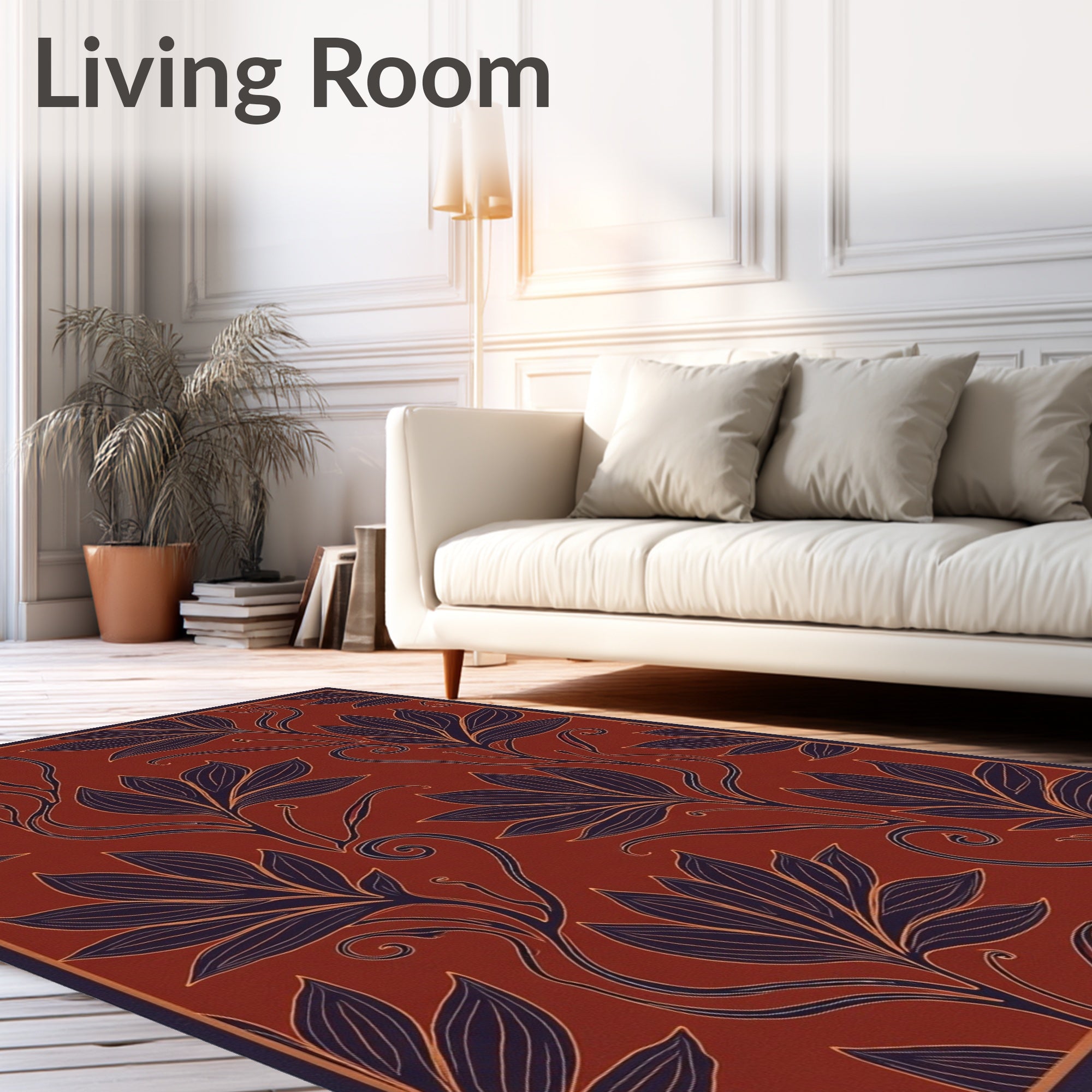 Art Nouveau Crimson Botanical Scroll Rug