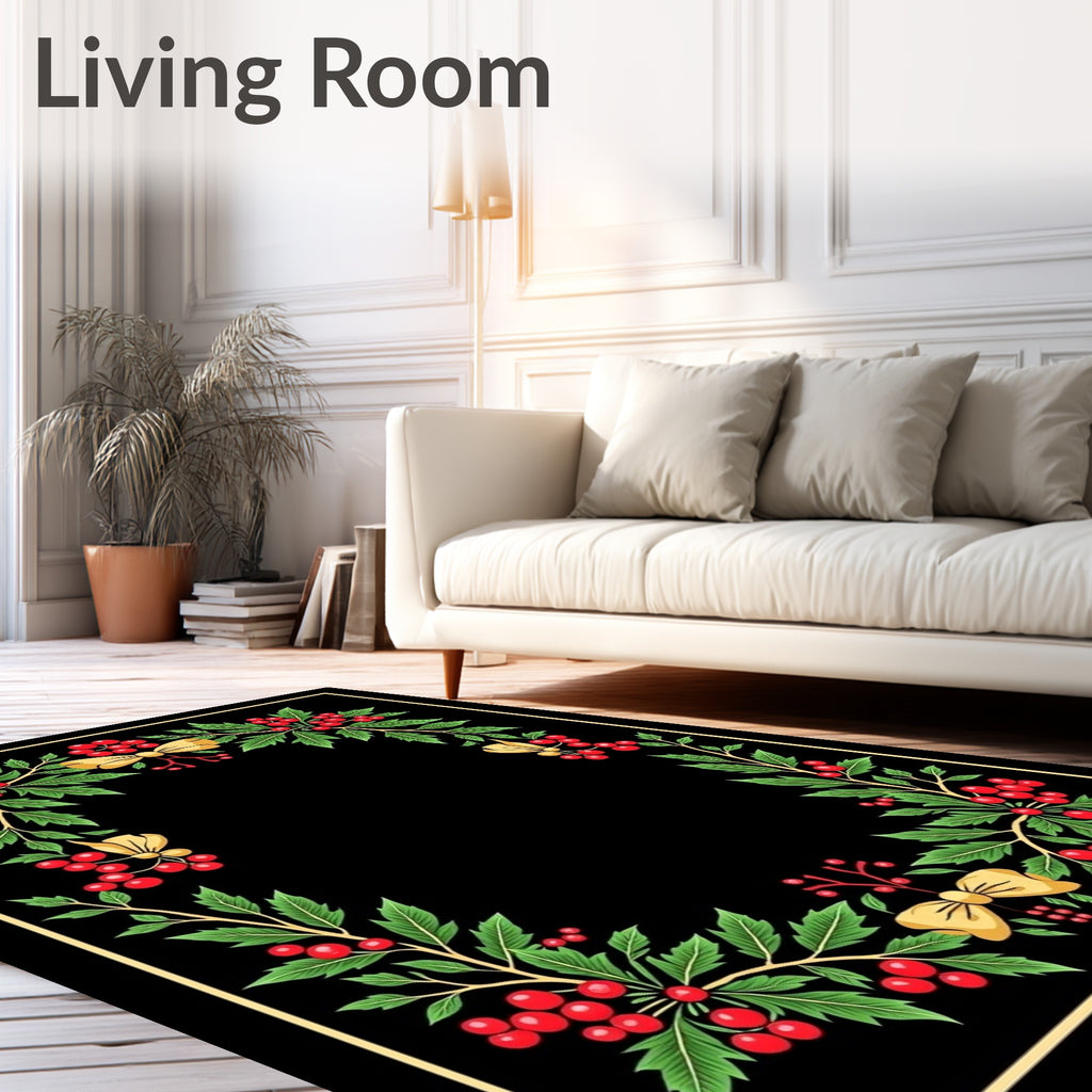 Festive Red Berry Holly Garland Rug