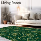 Emerald Green Golden Floral Mandala Rug