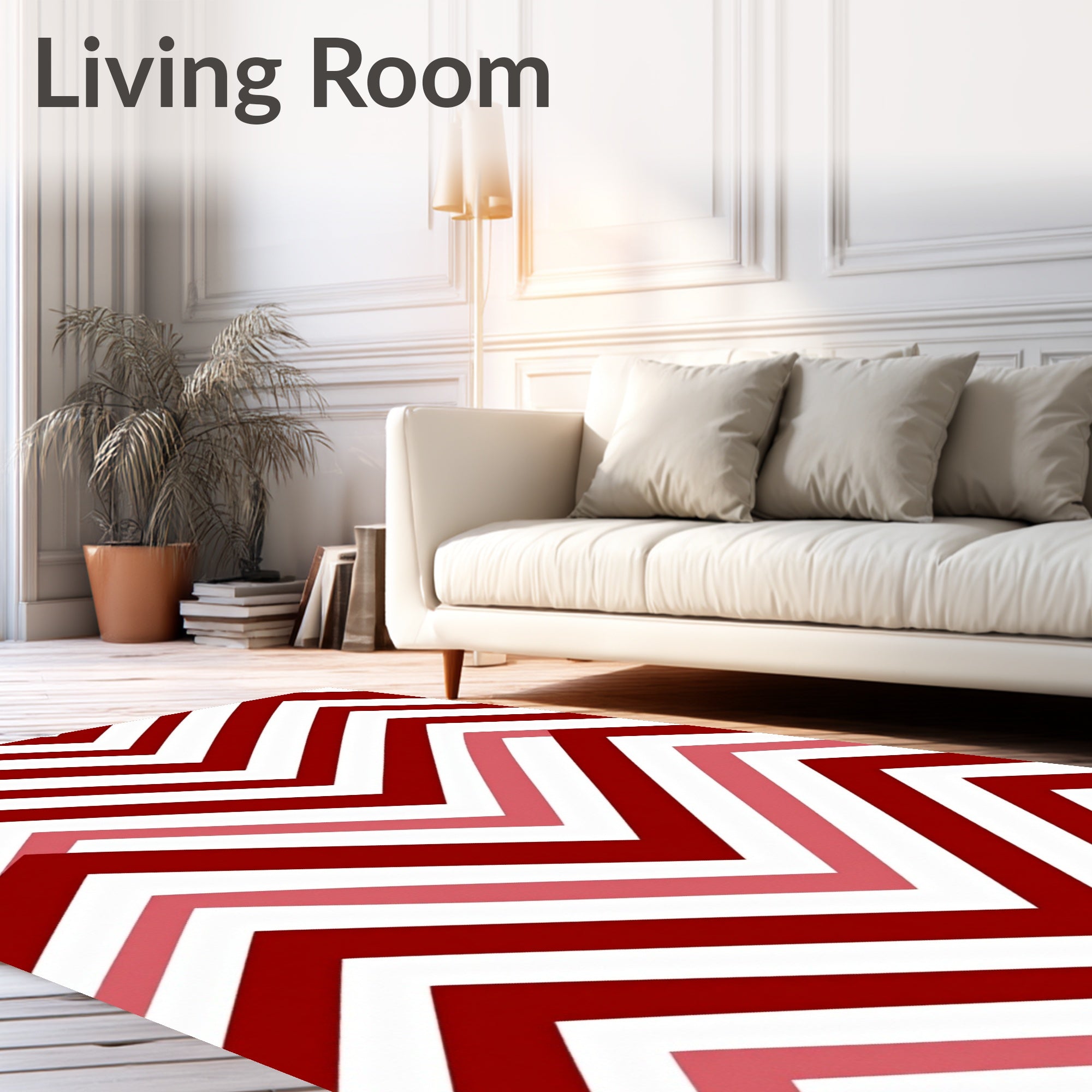 Red White Pink Chevron Bands Rug