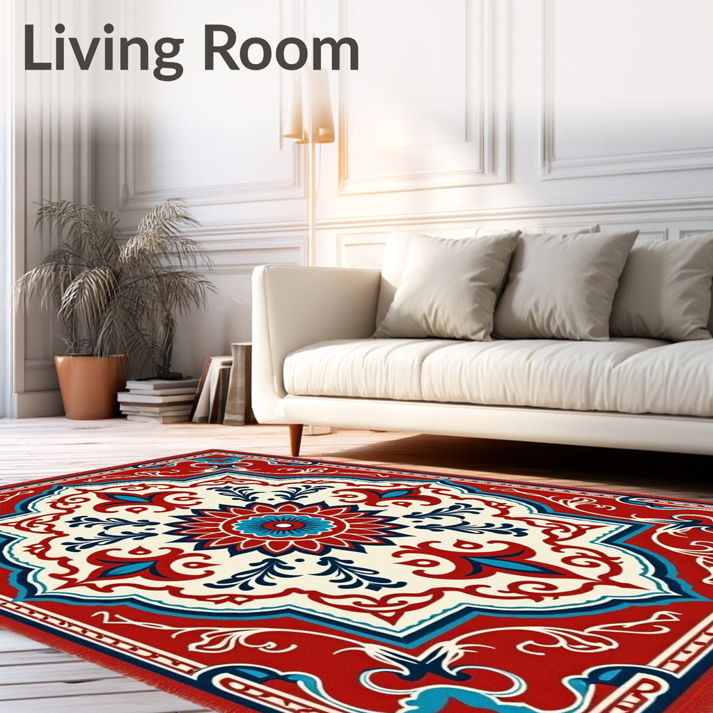 Vibrant Crimson Floral Medallion Rug