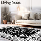 Bold Black Starburst Mandala Border Rug