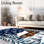 Cozy Winter Cabin Snowflake Scene Rug
