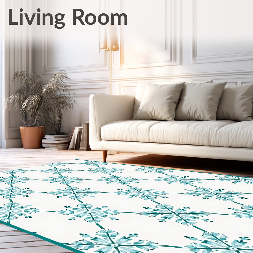 Teal Floral Lattice Art Deco Rug