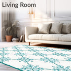 Teal Floral Lattice Art Deco Rug