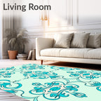 Turquoise Cream Arabesque Scroll Rug