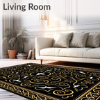 Black Gold Swirling Birds Frame Rug