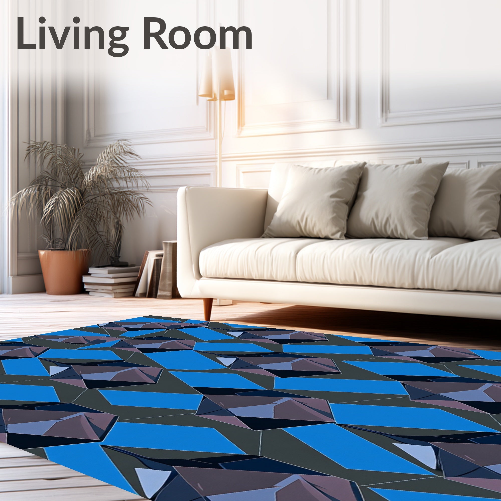 Deep Blue Geometric Crystal Facets Rug
