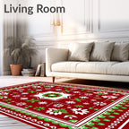 Crimson Green Snowflake Floral Symmetry Rug