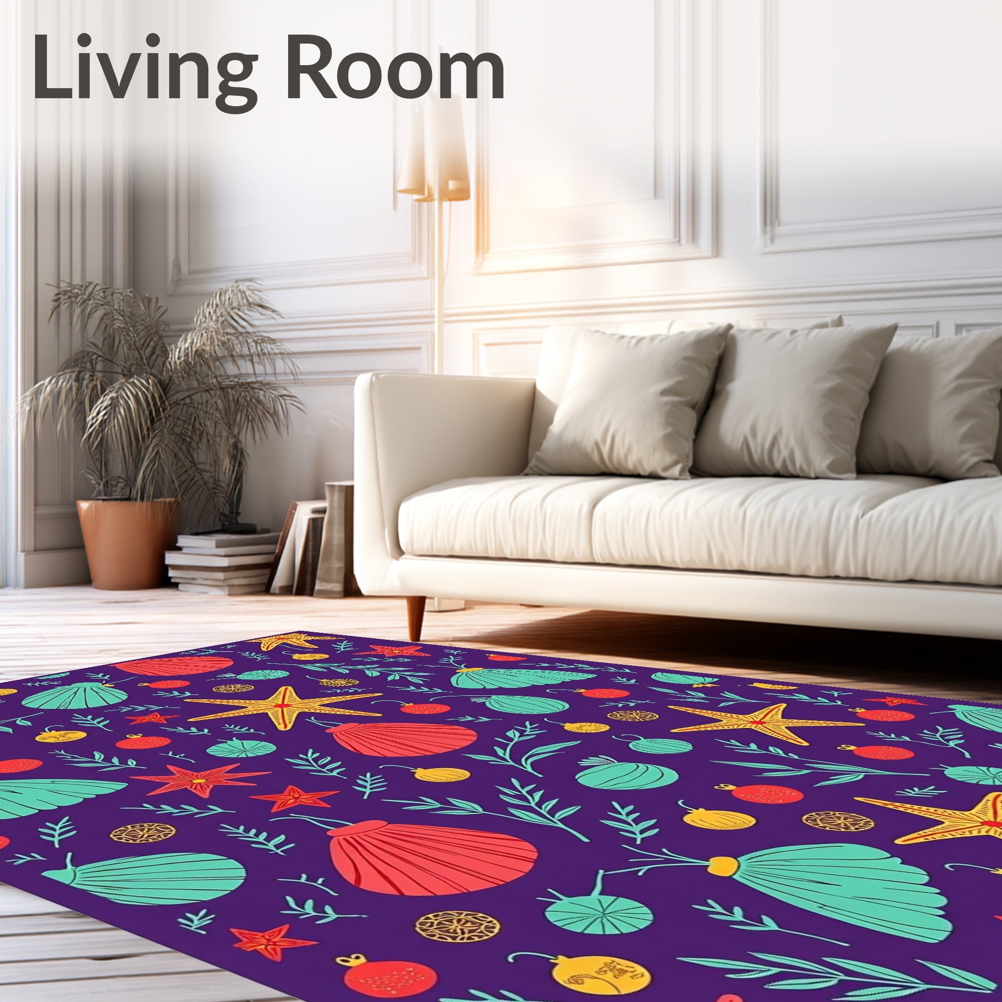 Purple Whimsical Starfish Shells Ornaments Rug