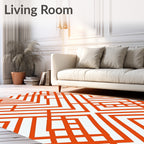 Bold Orange White Geometric Interlocking Rug