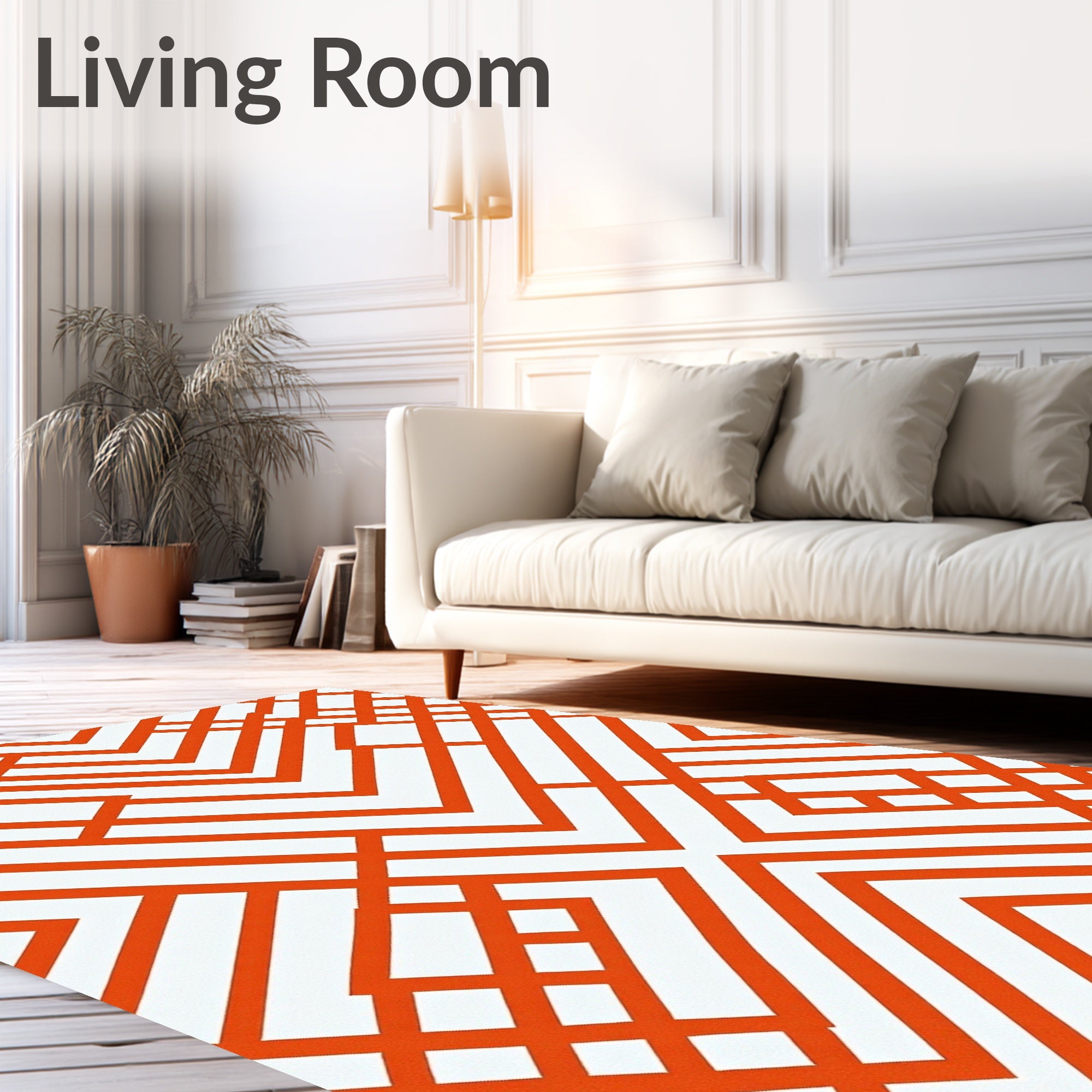 Bold Orange White Geometric Interlocking Rug