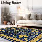 Royal Blue Golden Floral Garland Rug