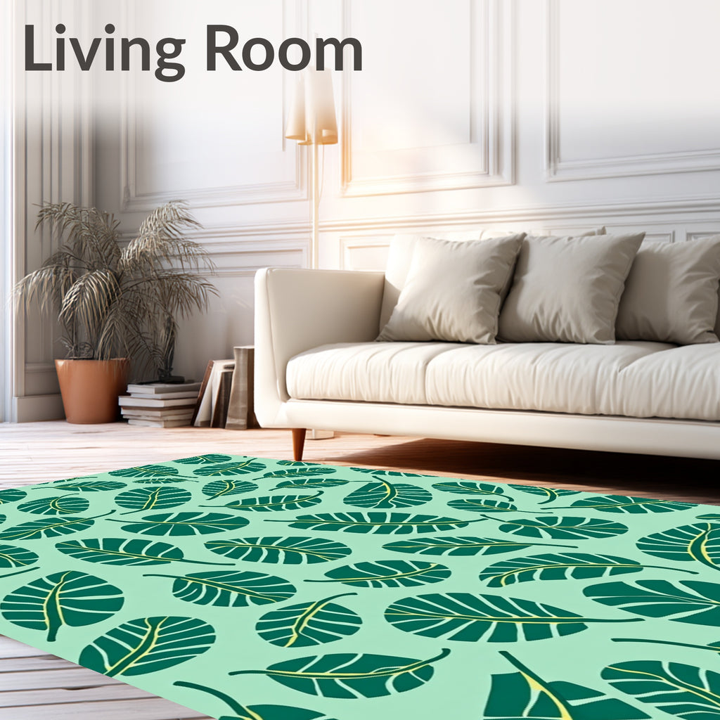 Tropical Green Leafy Meadow Rug