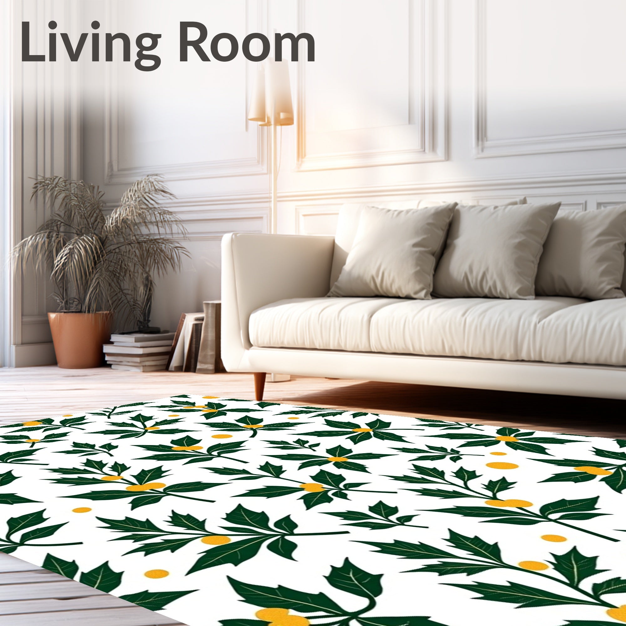 Deep Green Holly Berry Botanical Rug