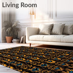 Golden Scarab Black Vertical Tribal Rug