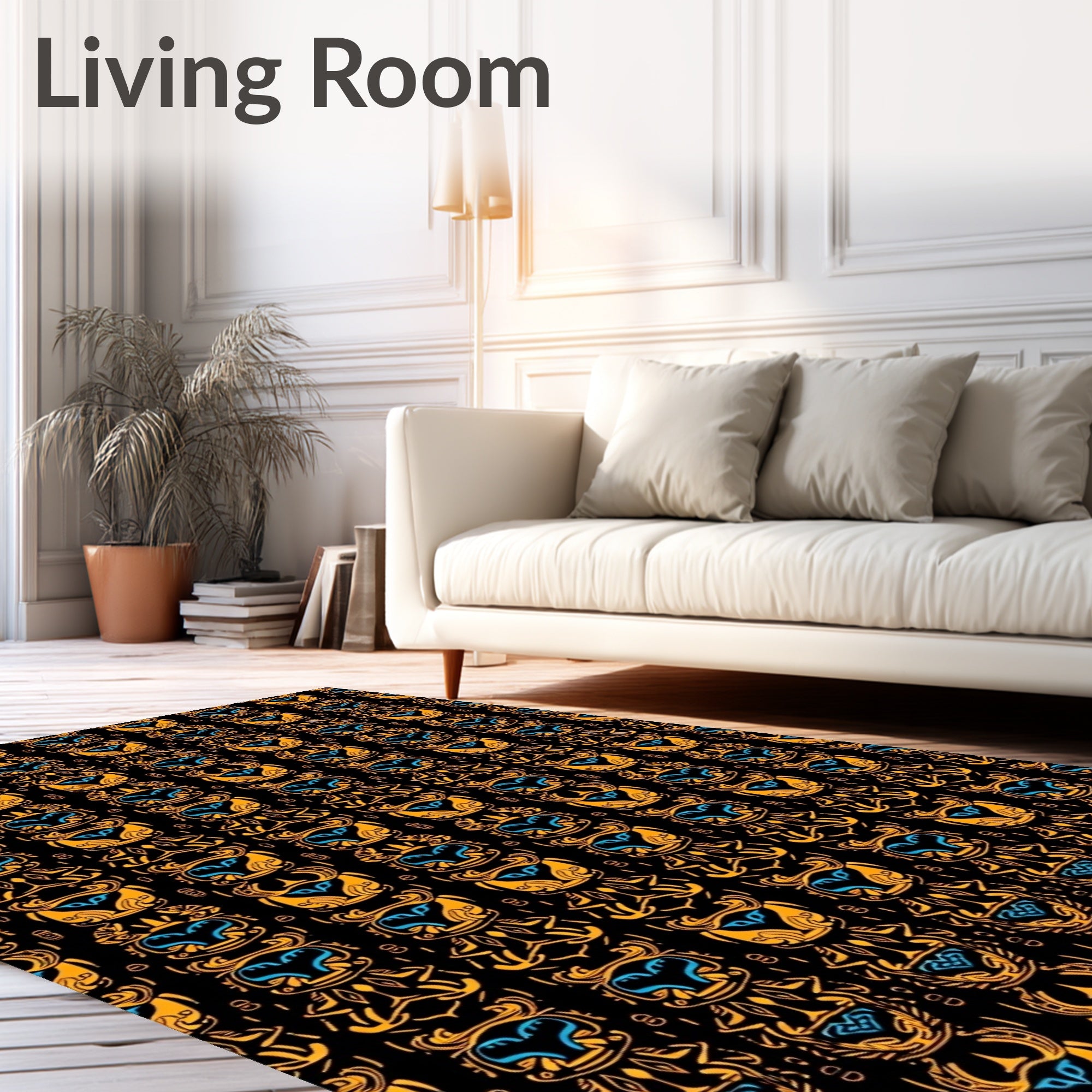 Golden Scarab Black Vertical Tribal Rug