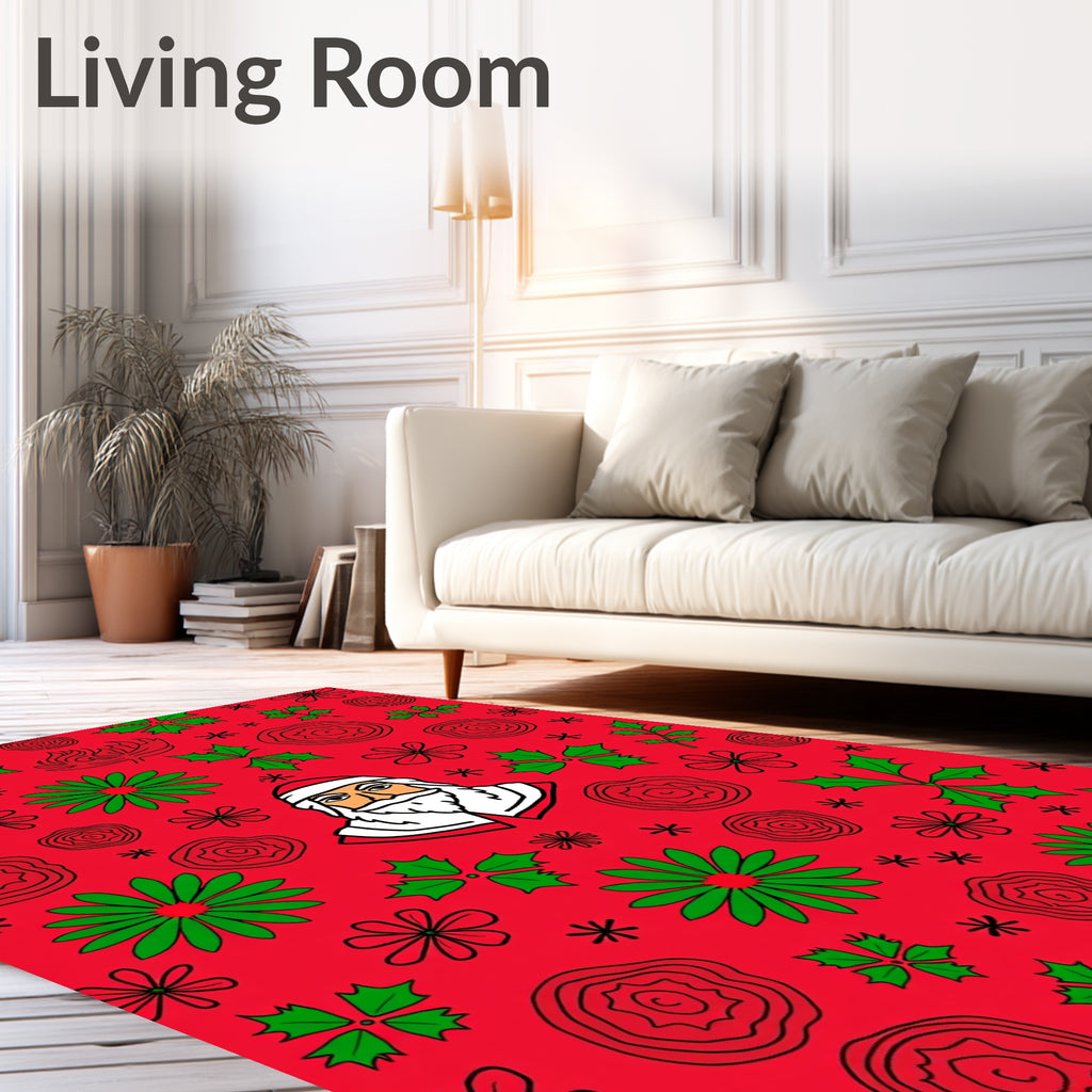 Festive Red Santa Holly Garland Rug