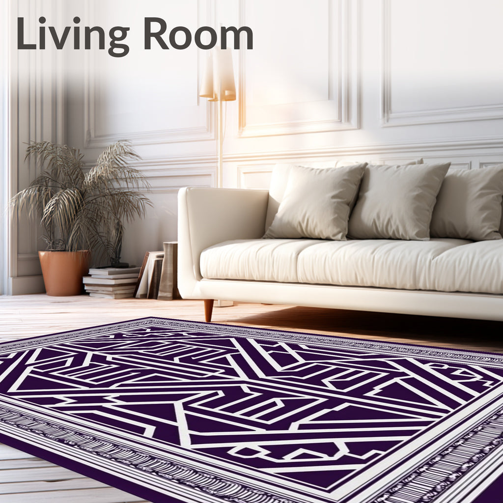 Deep Purple Geometric Art Deco Lines Rug