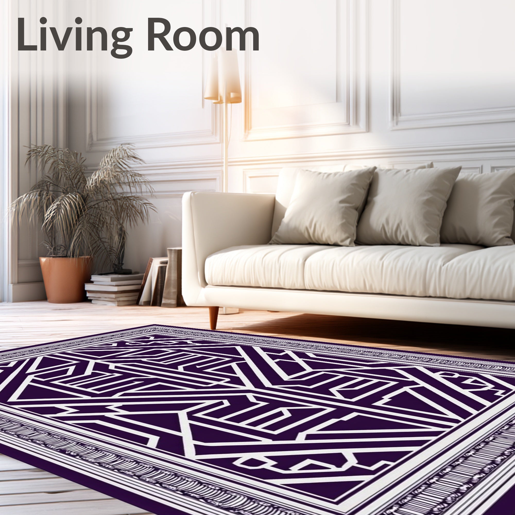 Deep Purple Geometric Art Deco Lines Rug