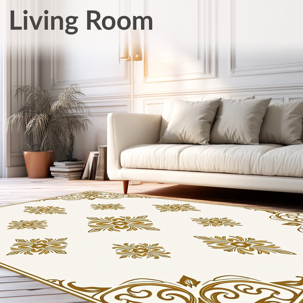Ornate Gold Floral Medallion Frame Rug