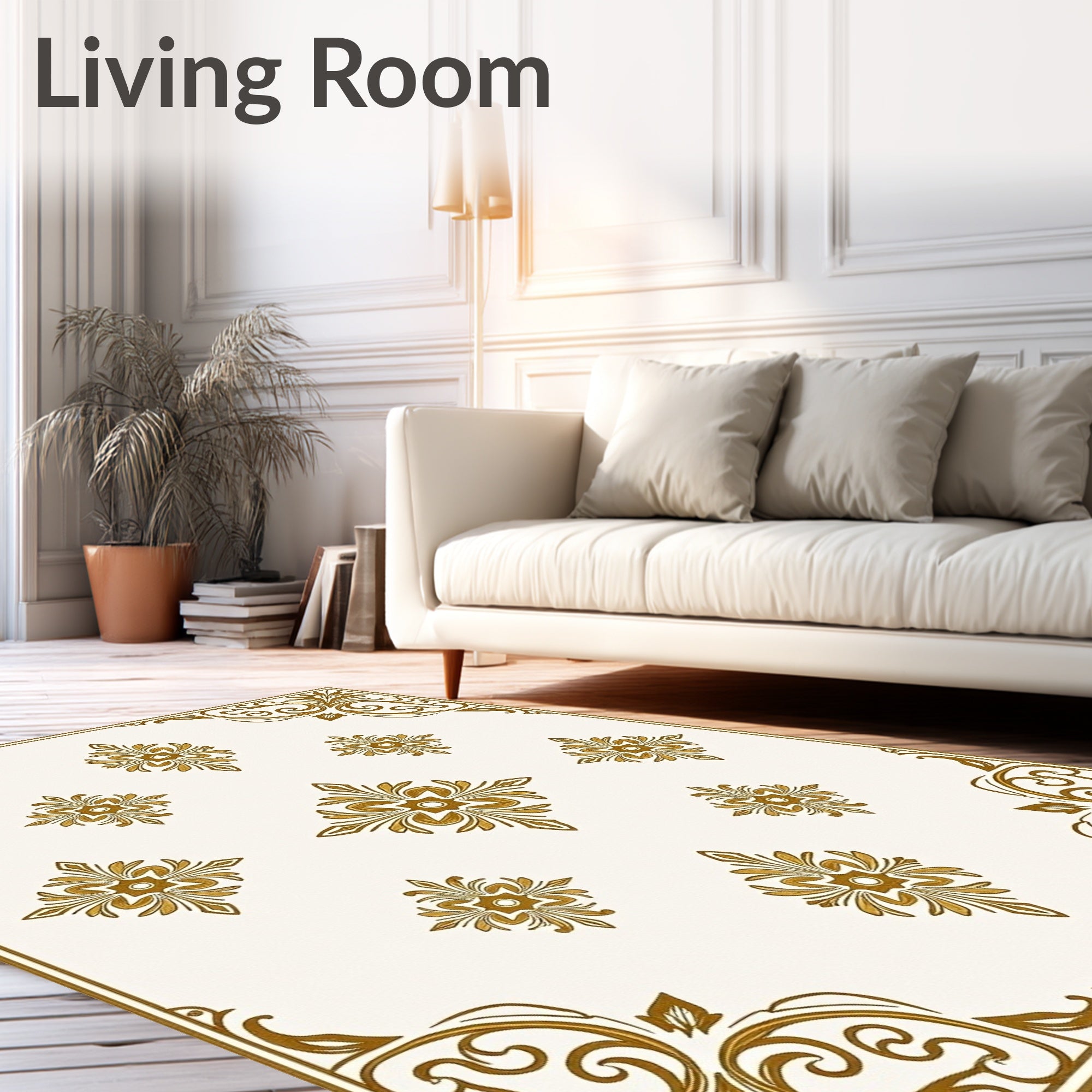 Ornate Gold Floral Medallion Frame Rug