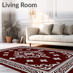 Deep Crimson Floral Medallion Border Rug