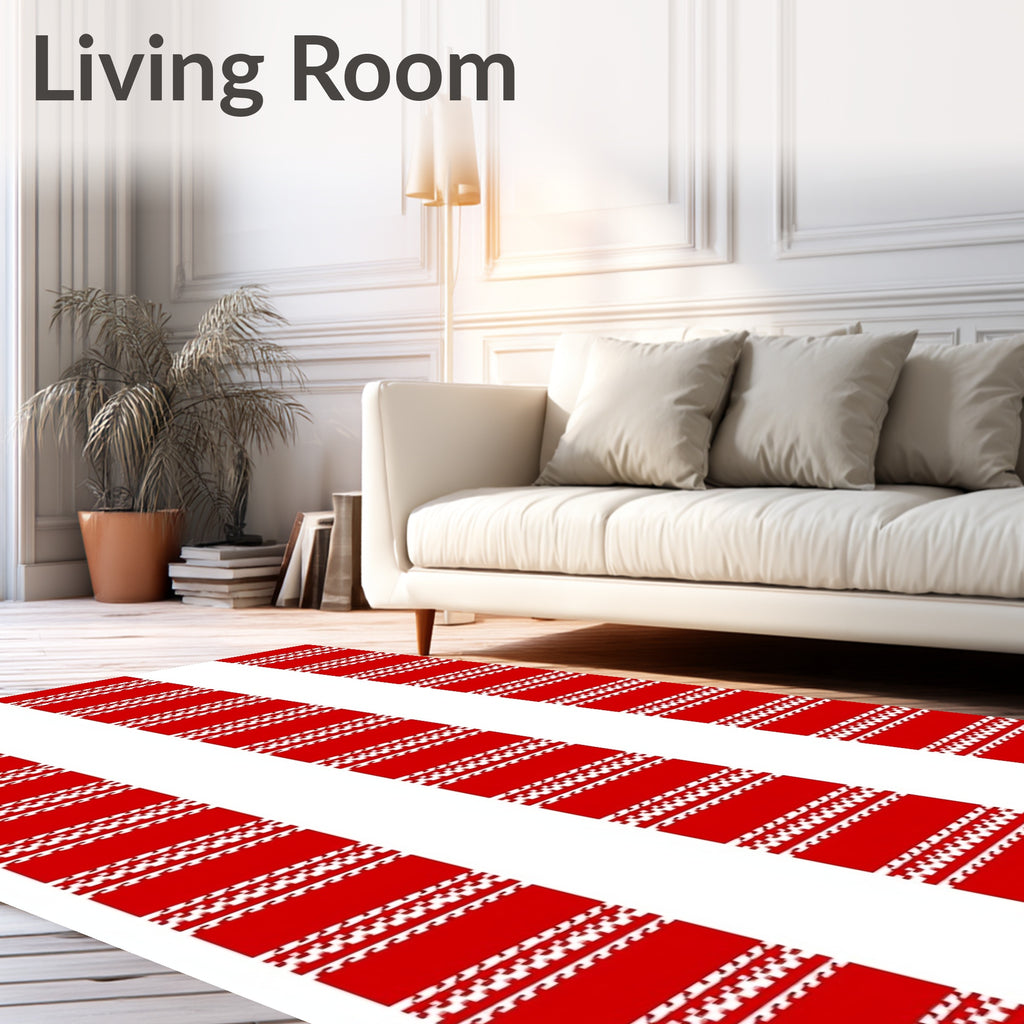 Crimson White Striped Vertical Bands Rug