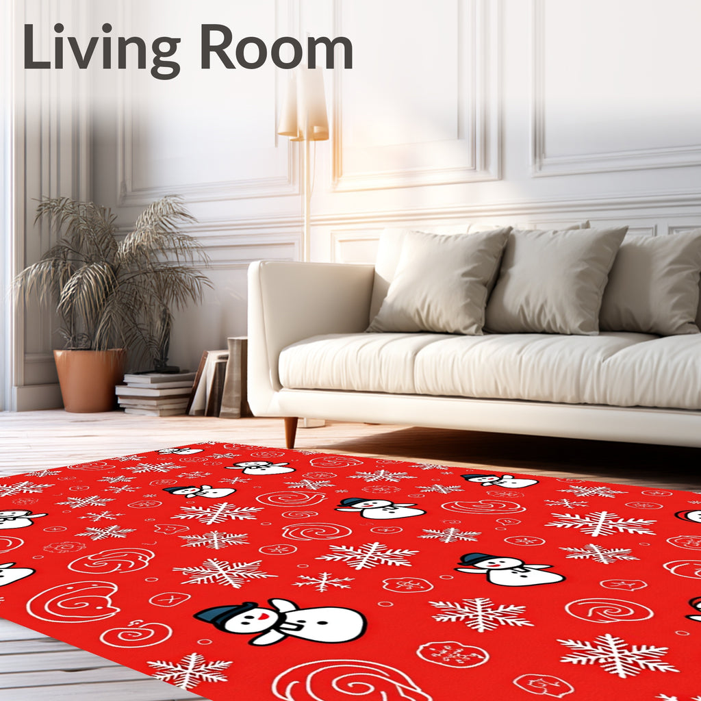 Cheerful Red Snowmen Snowflake Collage Rug
