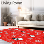 Cheerful Red Snowmen Snowflake Collage Rug