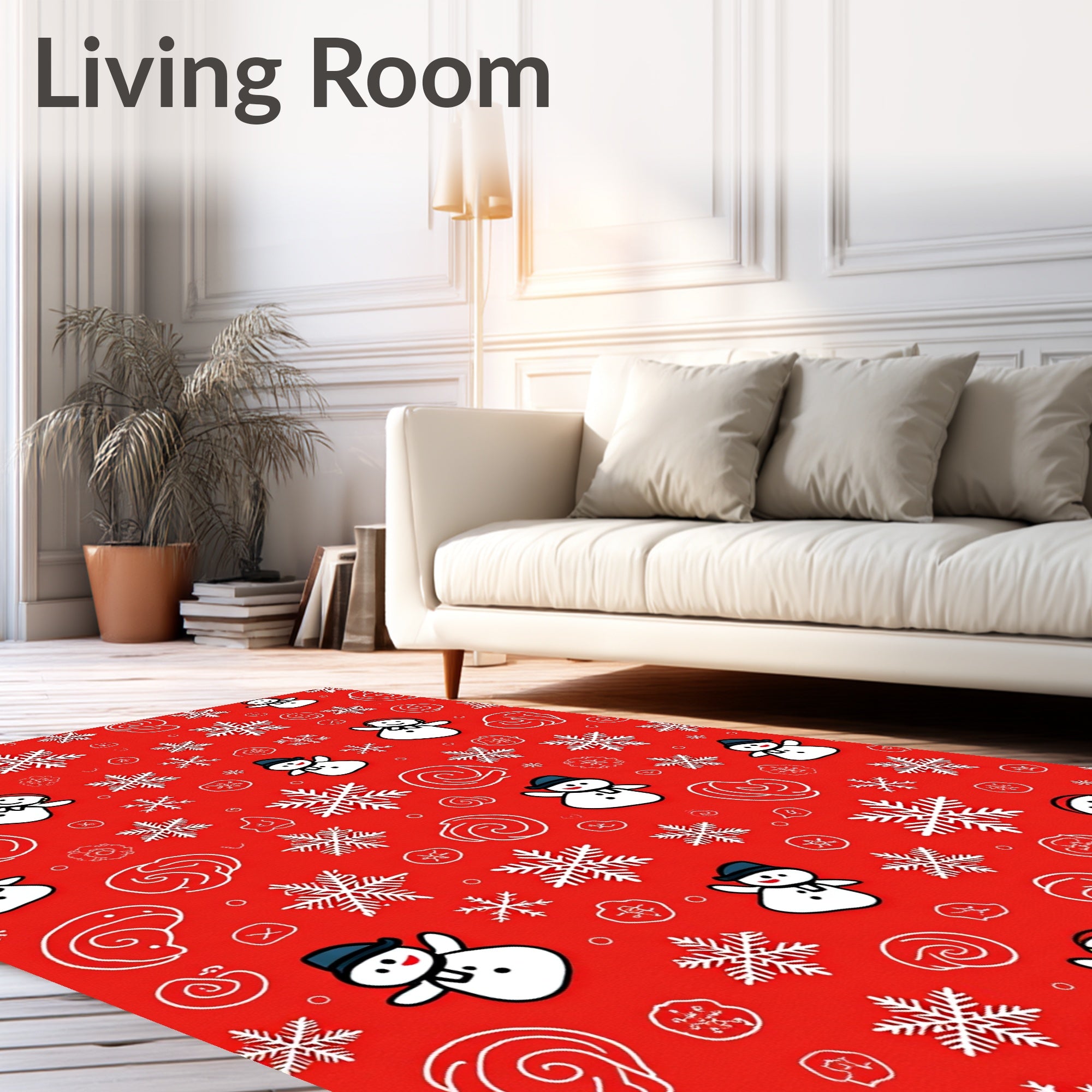 Cheerful Red Snowmen Snowflake Collage Rug