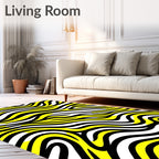 Bold Yellow Black White Stripe Wave Rug