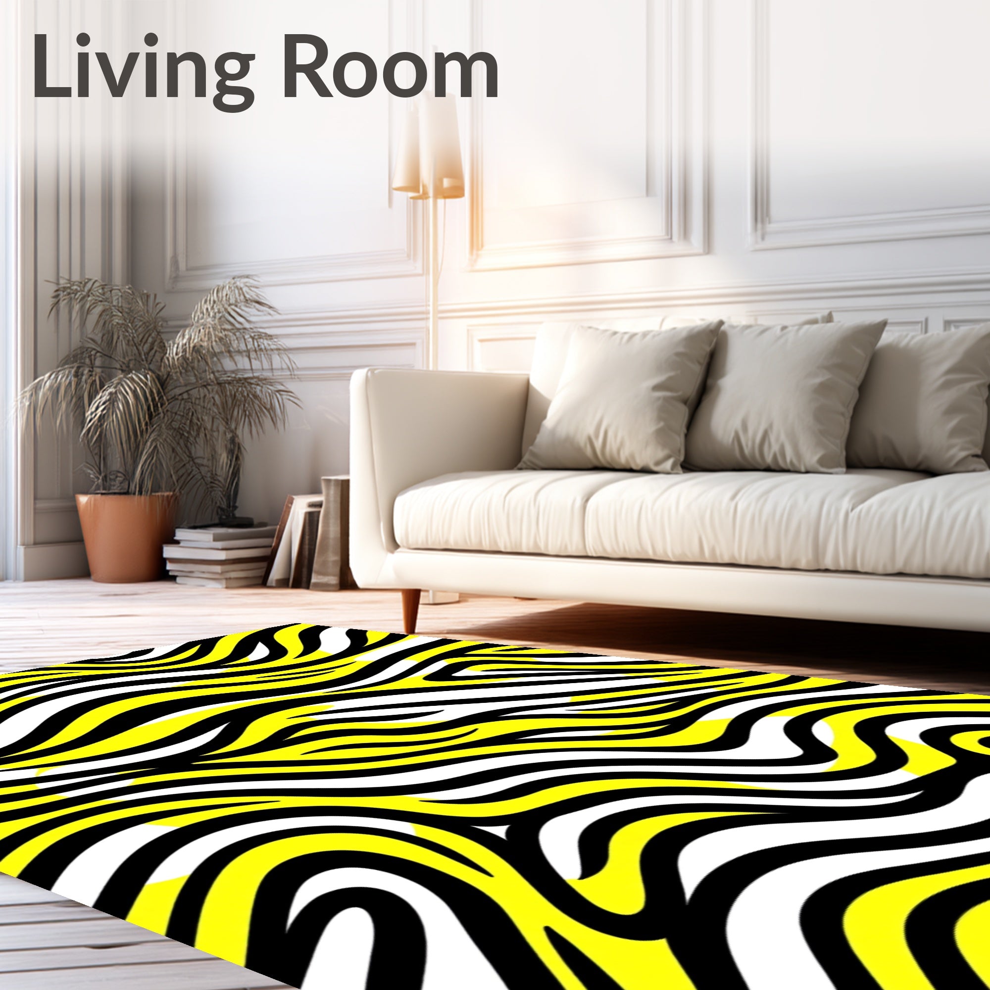 Bold Yellow Black White Stripe Wave Rug