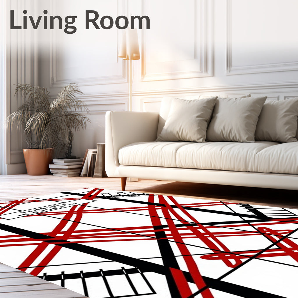 Bold Red Geometric Interlocking Stripes Rug
