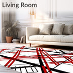 Bold Red Geometric Interlocking Stripes Rug
