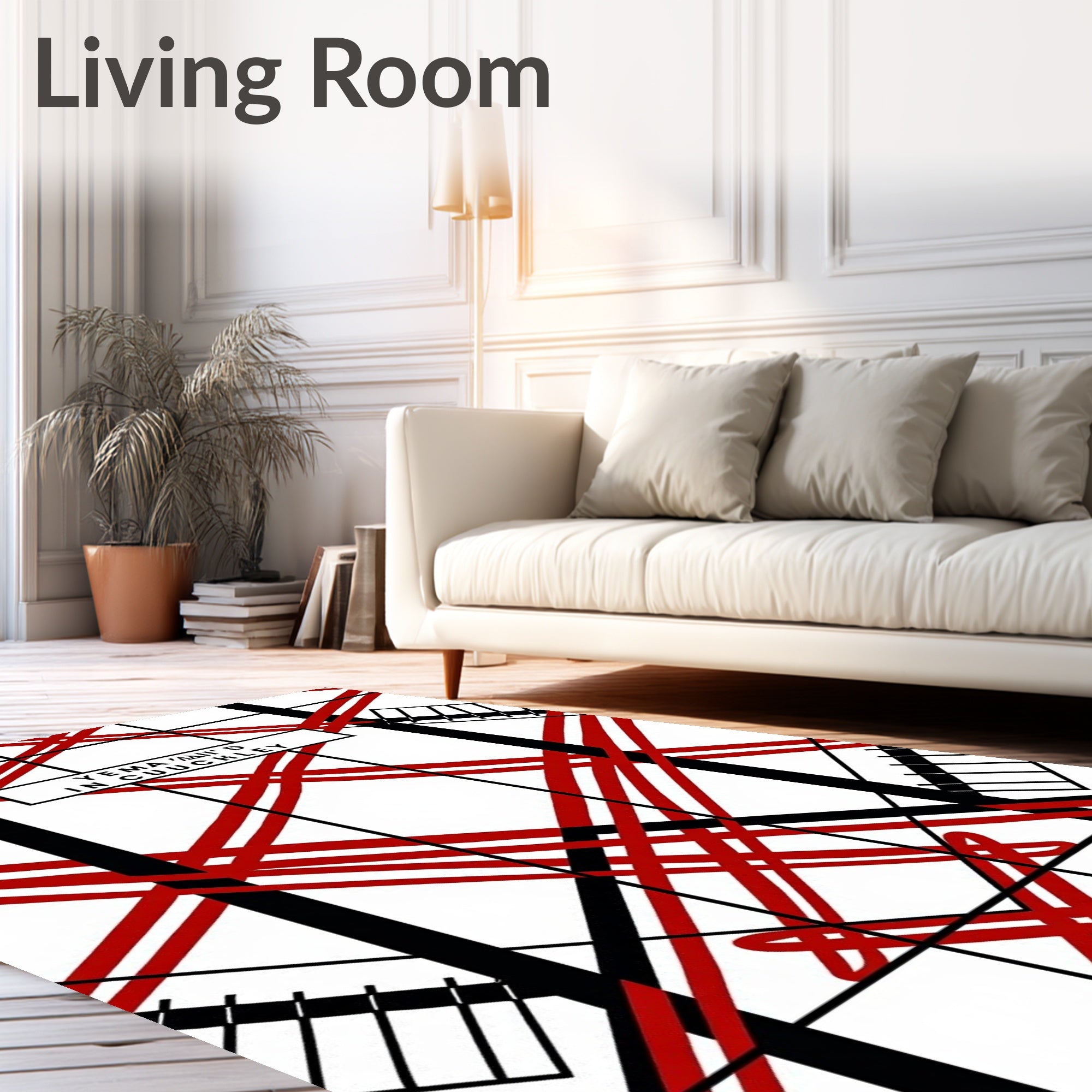 Bold Red Geometric Interlocking Stripes Rug