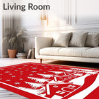 Red Winter Village Snowflake Scene Rug