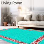 Turquoise Red Floral Border Intricate Rug