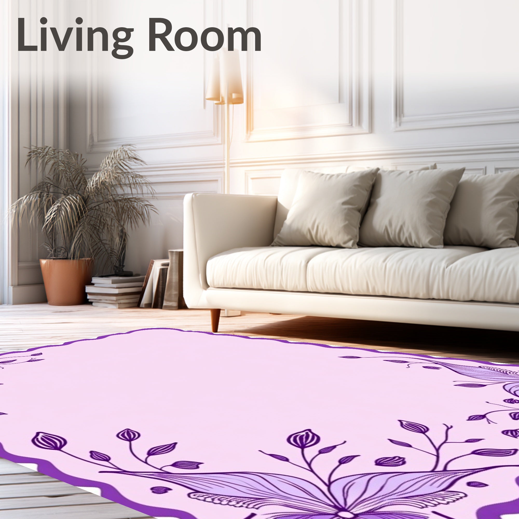 Purple Floral Vine Border Rug