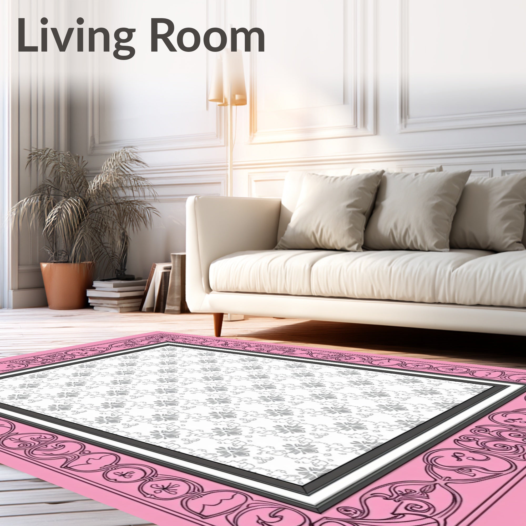 Whimsical Pink Ornate Floral Medallion Rug