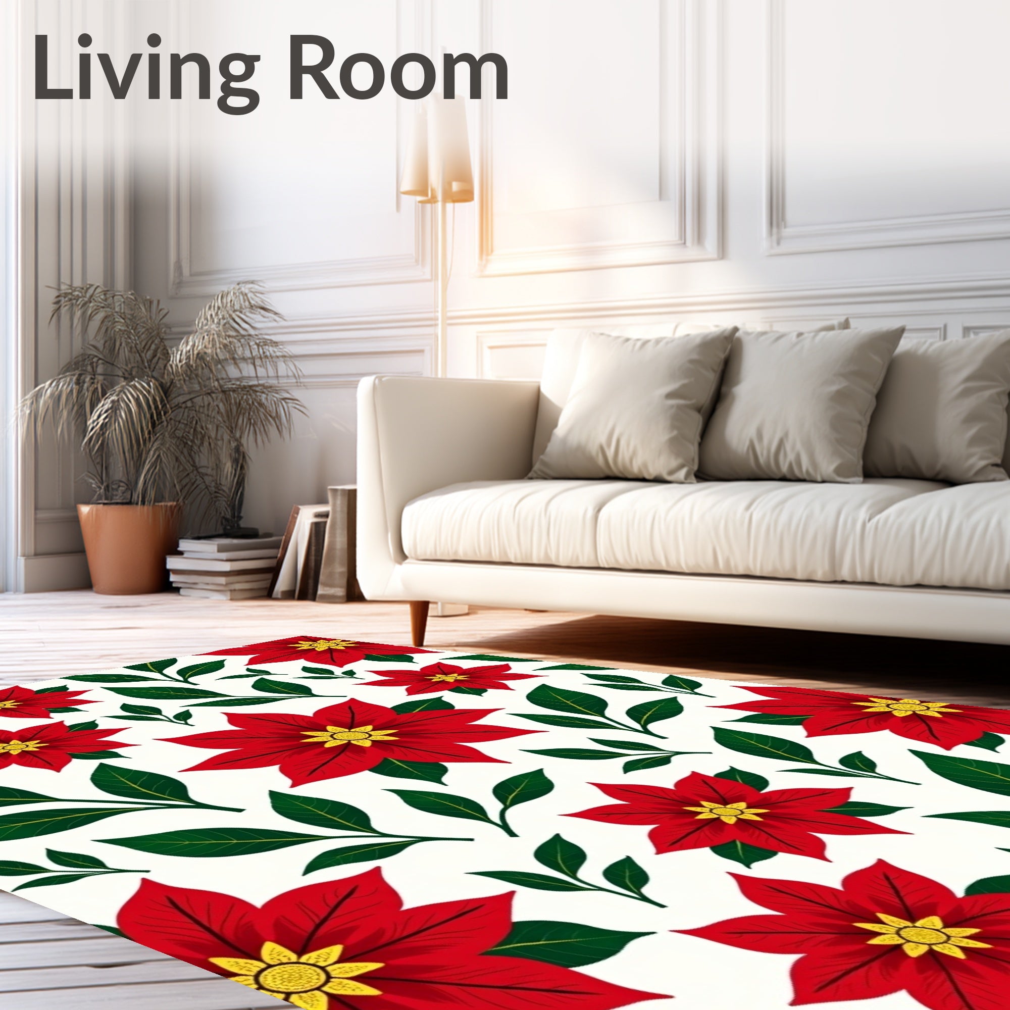 Crimson Poinsettia Holiday Blooms Rug