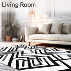 Dynamic Black White Geometric Maze Rug