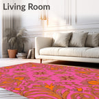 Vibrant Pink Orange Floral Swirl Rug