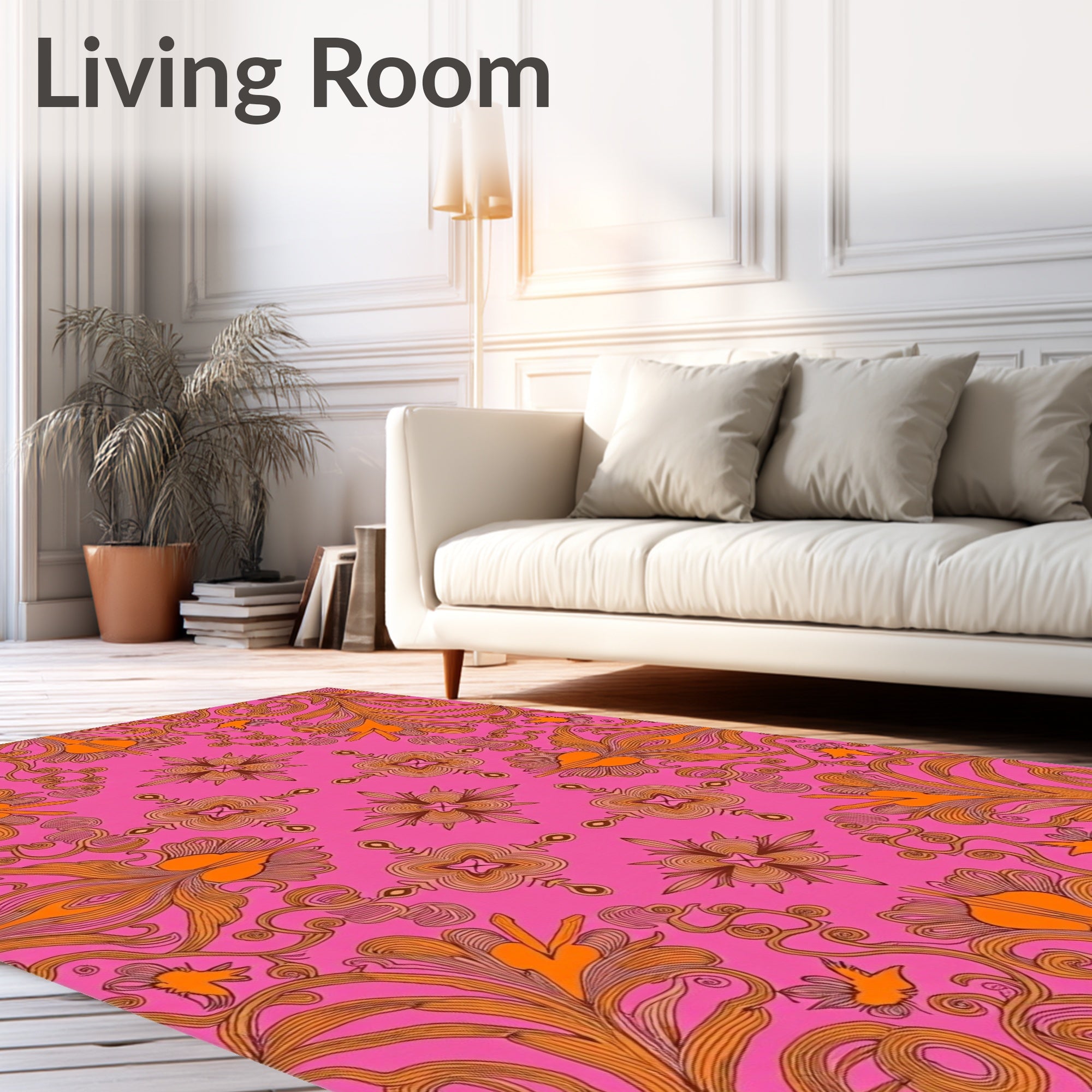 Vibrant Pink Orange Floral Swirl Rug