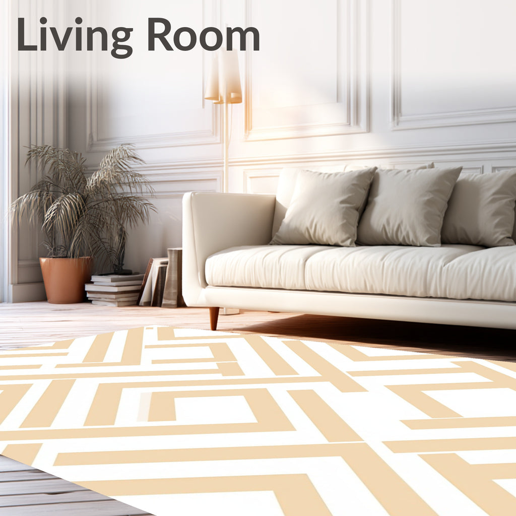 Beige Geometric Maze Lines Rug