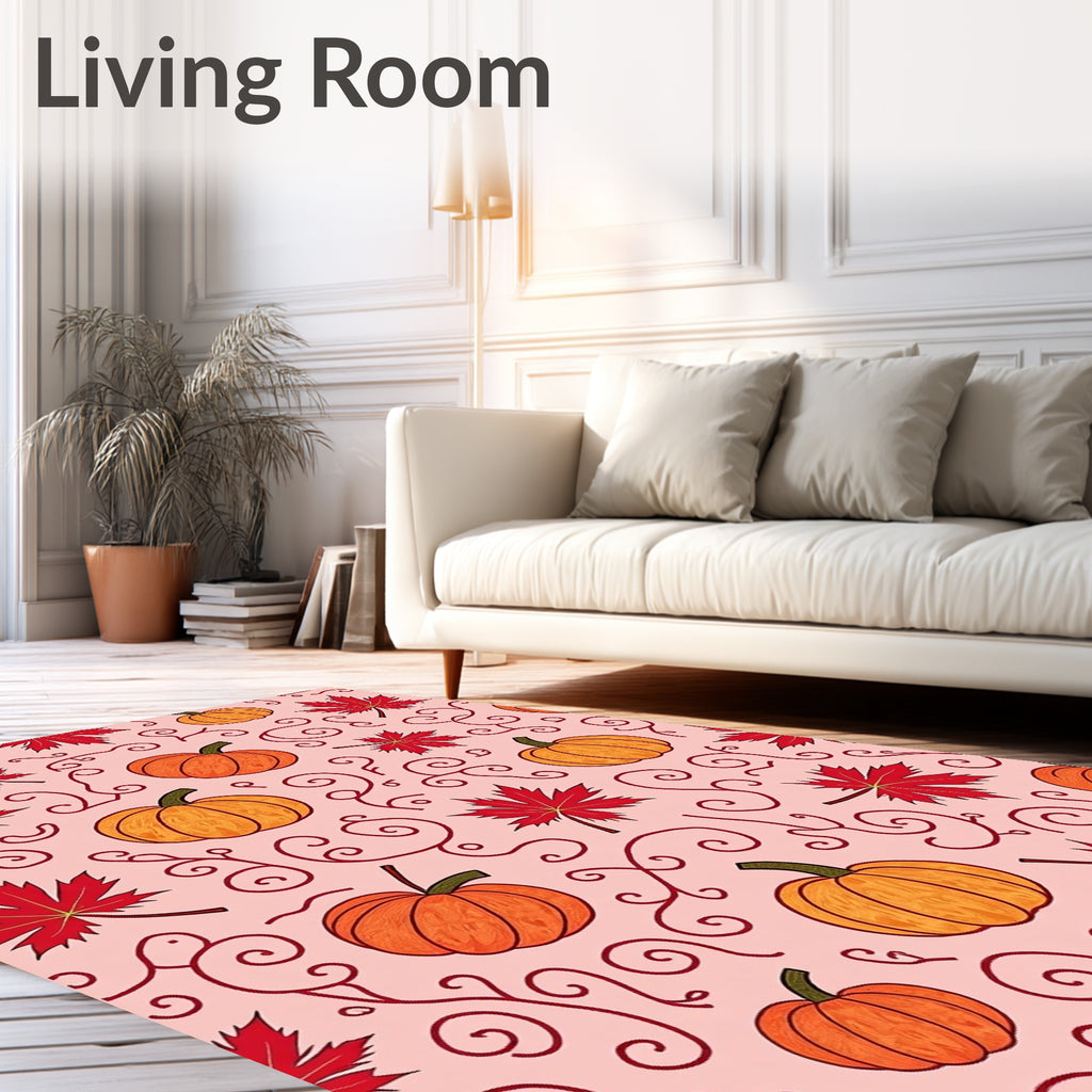 Orange Pumpkins Red Maple Swirls Rug